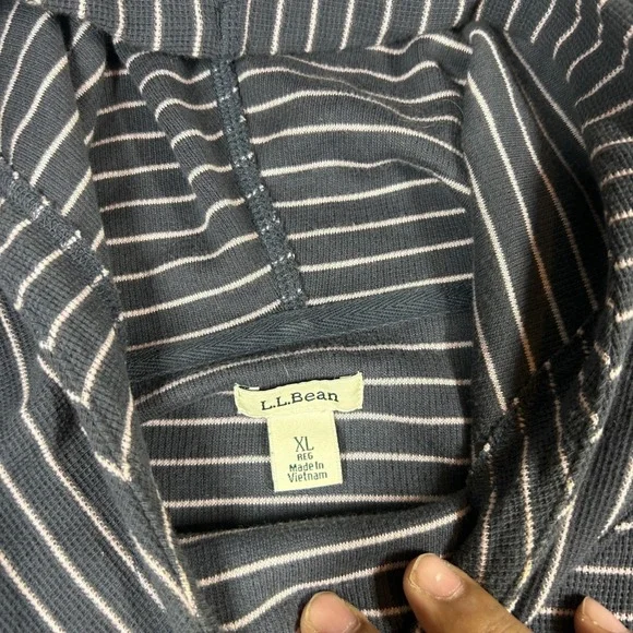 L.L. Bean Hoodie Women's XL Blue White Striped Waffle Knit Long Sleeve - Picture 3 of 7
